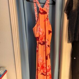 Plus Size Floral Orange Maxi Dress